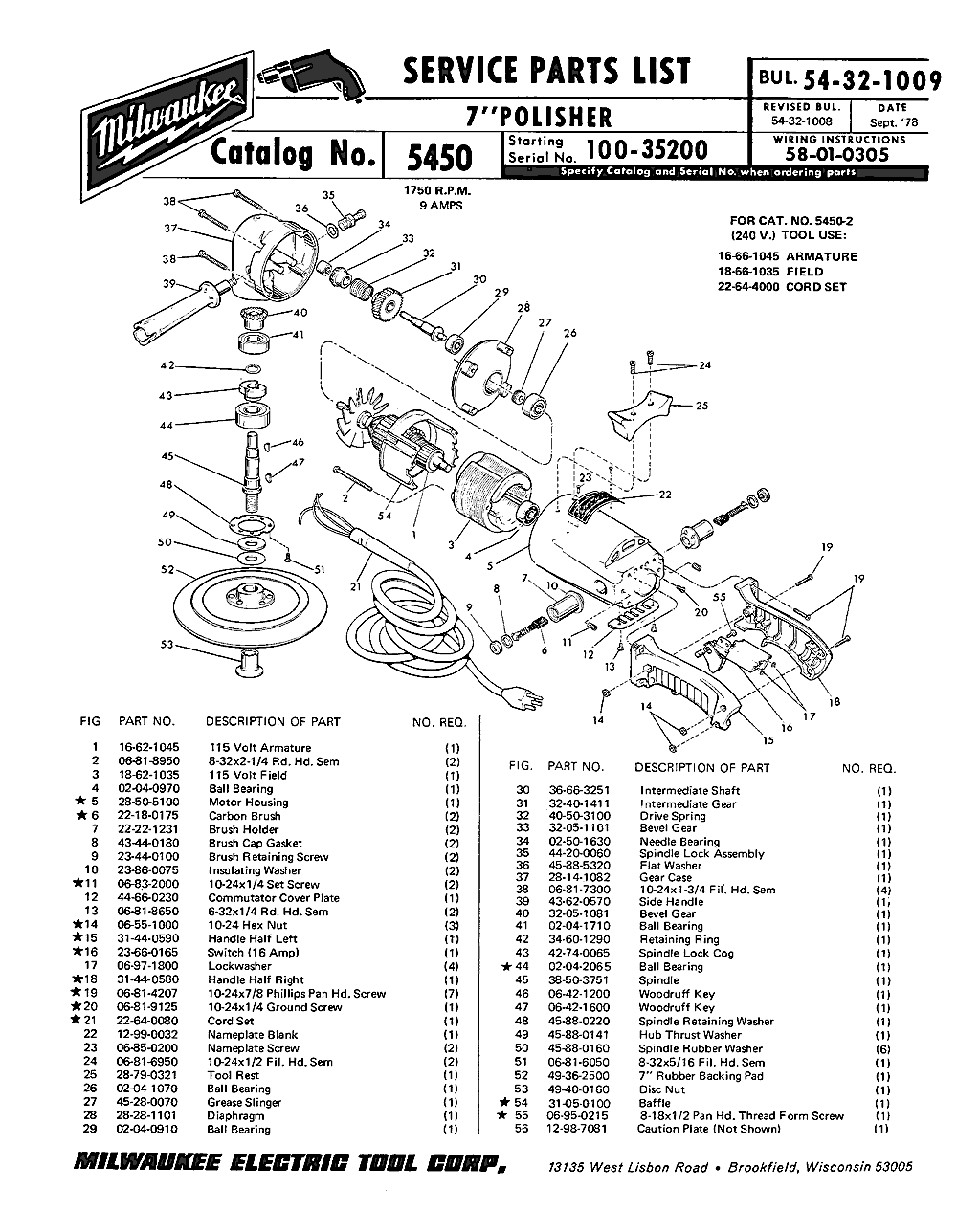 Milwaukee 5450 100-35200 Parts - ?7" POLISHER