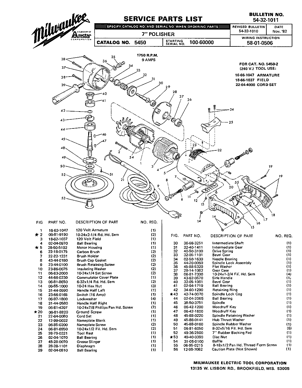 Milwaukee 5450 100-60000 Parts - ?POLISHER