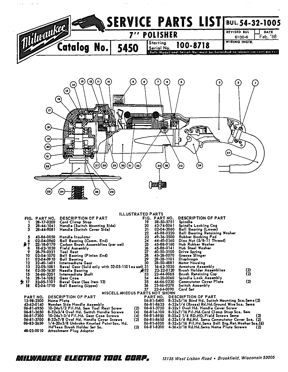 Milwaukee 5450 100-8718 Parts - ?7" POLISHER