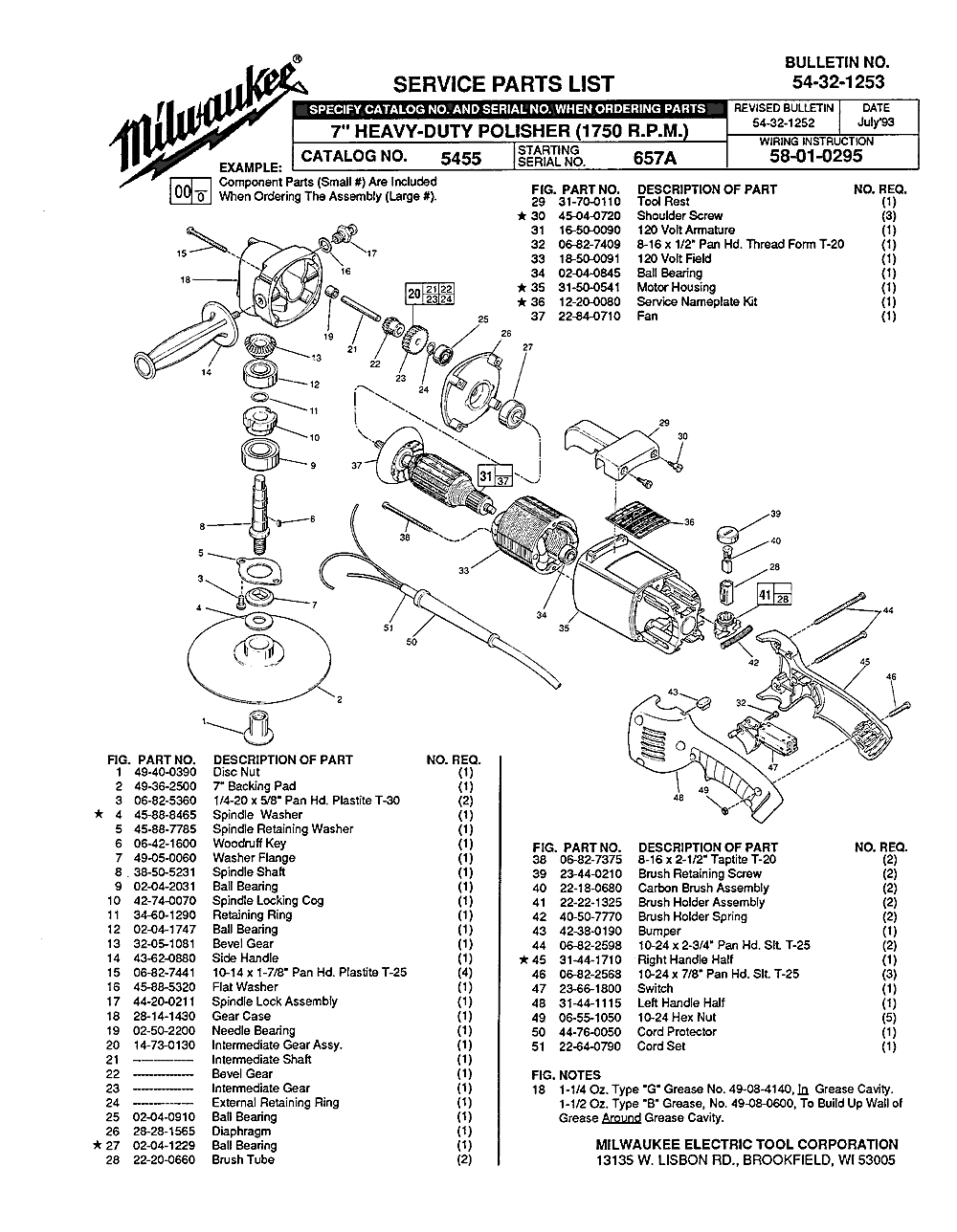 Milwaukee 5455 657a Parts - ?7" HEAVY-DUTY POLISHER (1750 R.P.M.)