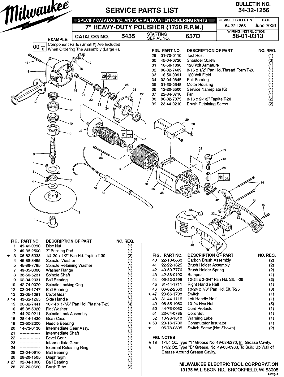 Milwaukee 5455 657d Parts - ?7" HEAVY-DUTY POLISHER (1750 R.P.M.)