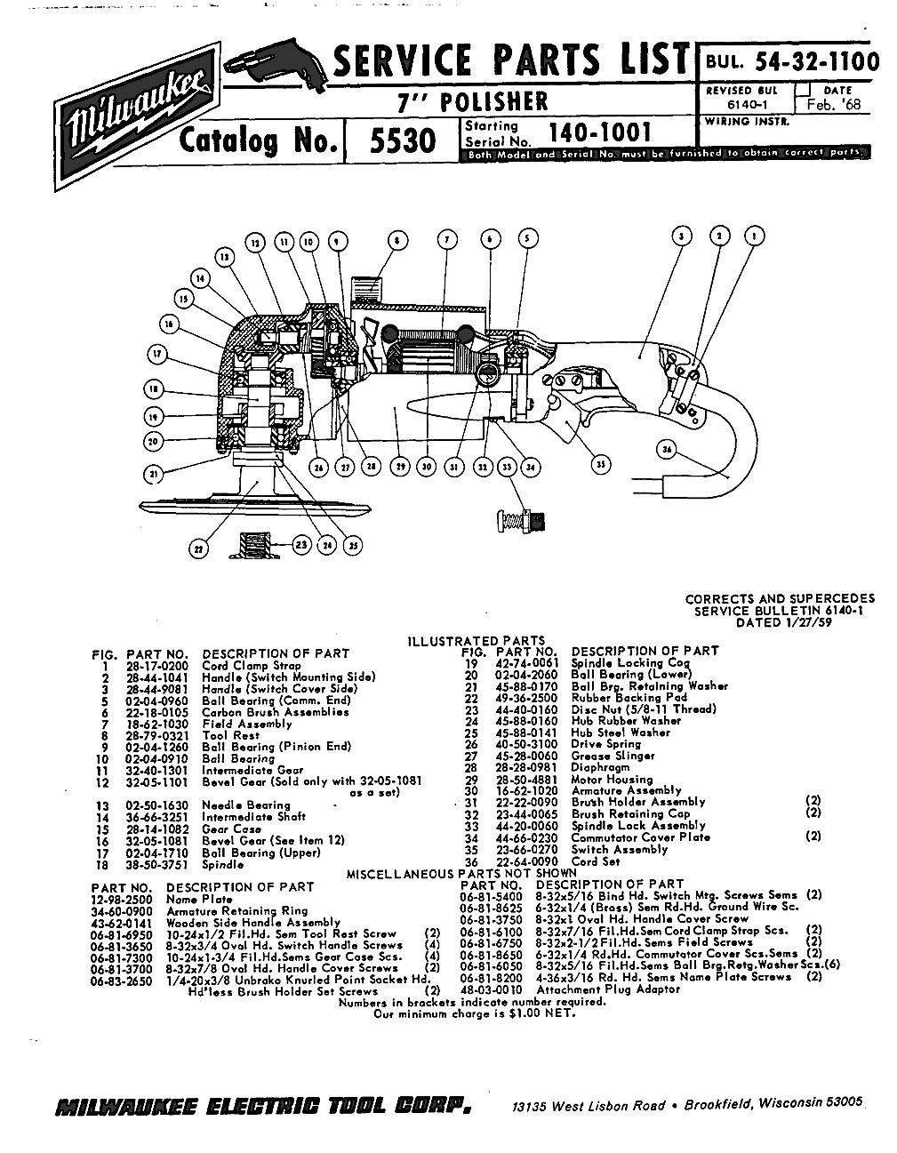 Milwaukee 5530 140-1001 Parts - ?7" POLISHER