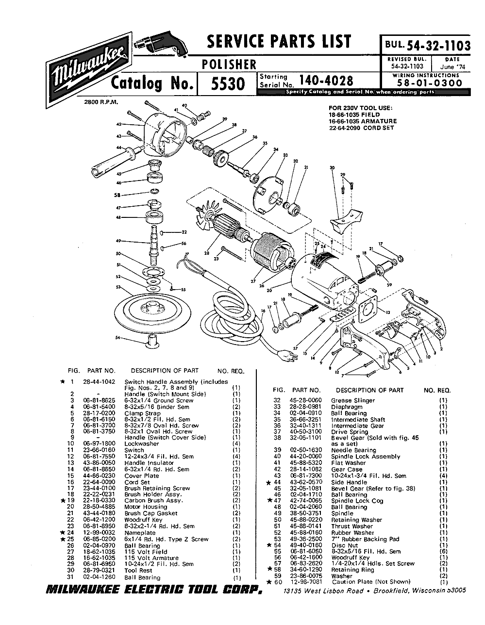 Milwaukee 5530 140-4028 Parts - ?7" POLISHER