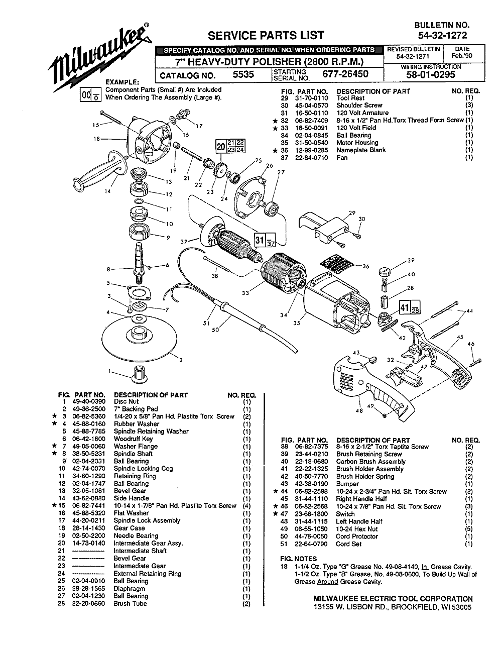 Milwaukee 5535 677-26450 Parts - ?7" HEAVY-DUTY POLISHER (2800 R.P.M.)