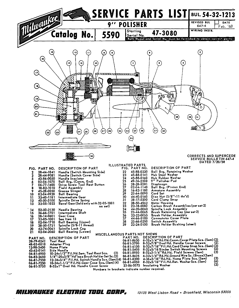 Milwaukee 5590 47-3080 Parts - ?9" POLISHER