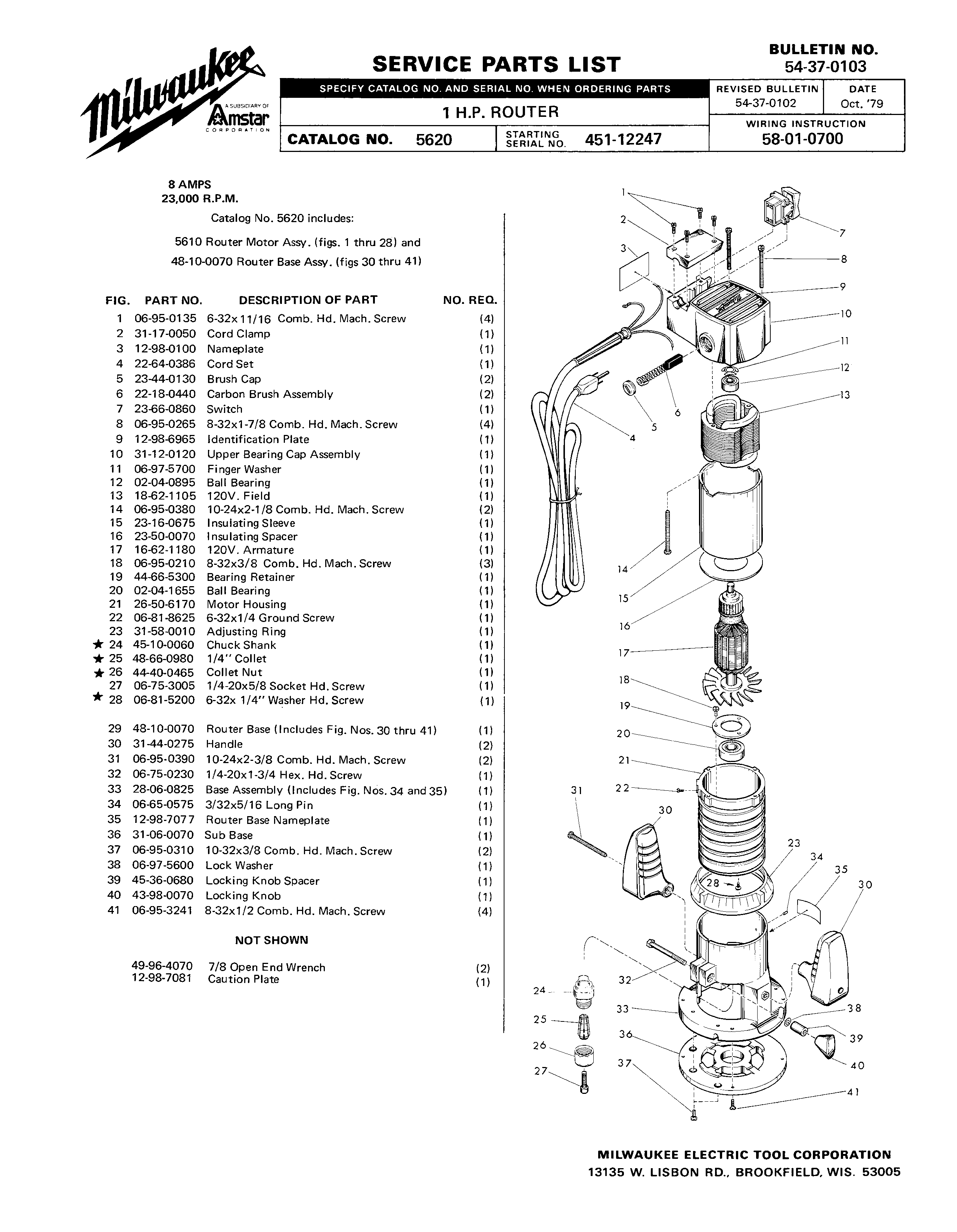 Milwaukee 5610 451-12247 Parts - ?1 H.P. ROUTER