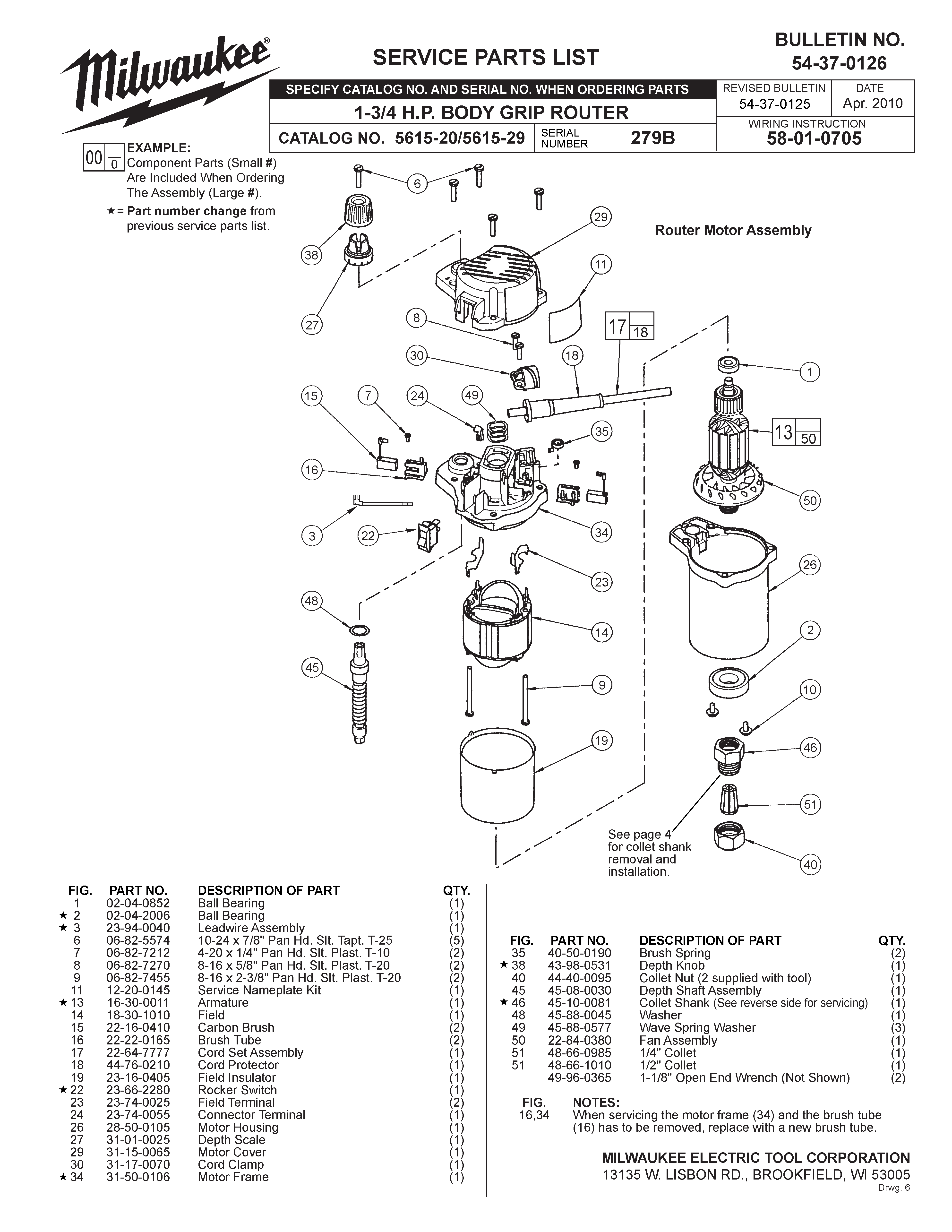 Milwaukee 5615-29 279b Parts - ?1-3/4 H.P. BODY GRIP ROUTER