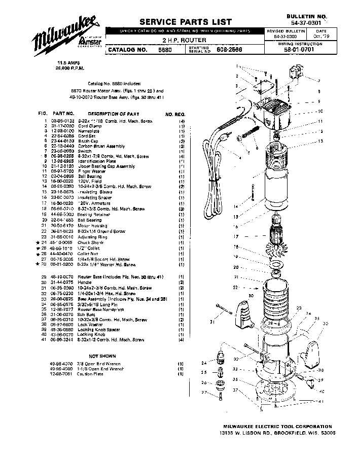 Milwaukee 5670 608-2566 Parts - ?2 H.P. ROUTER