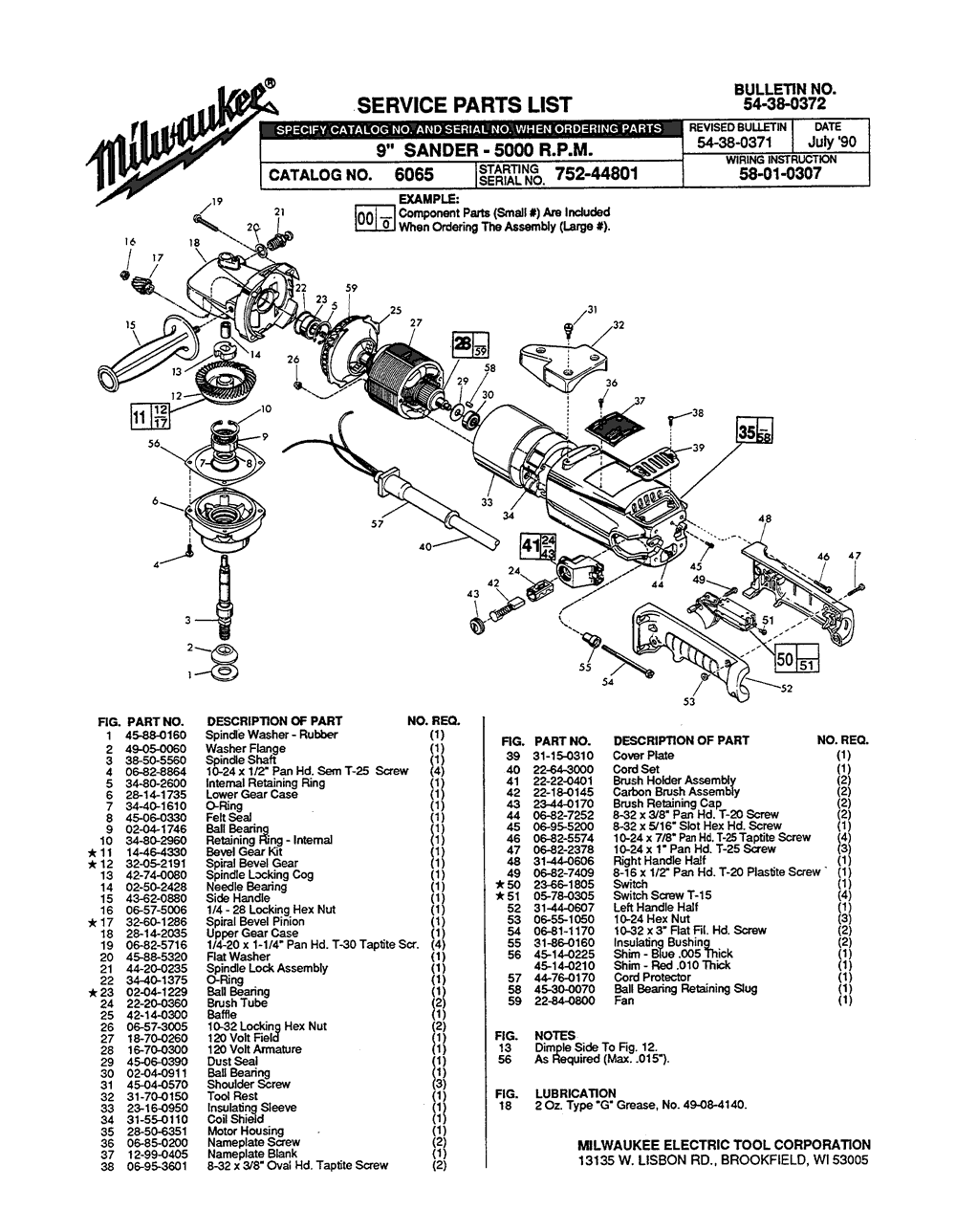 Milwaukee 6065 752-44801 Parts - ?9" SANDER - 5000 R.P.M.