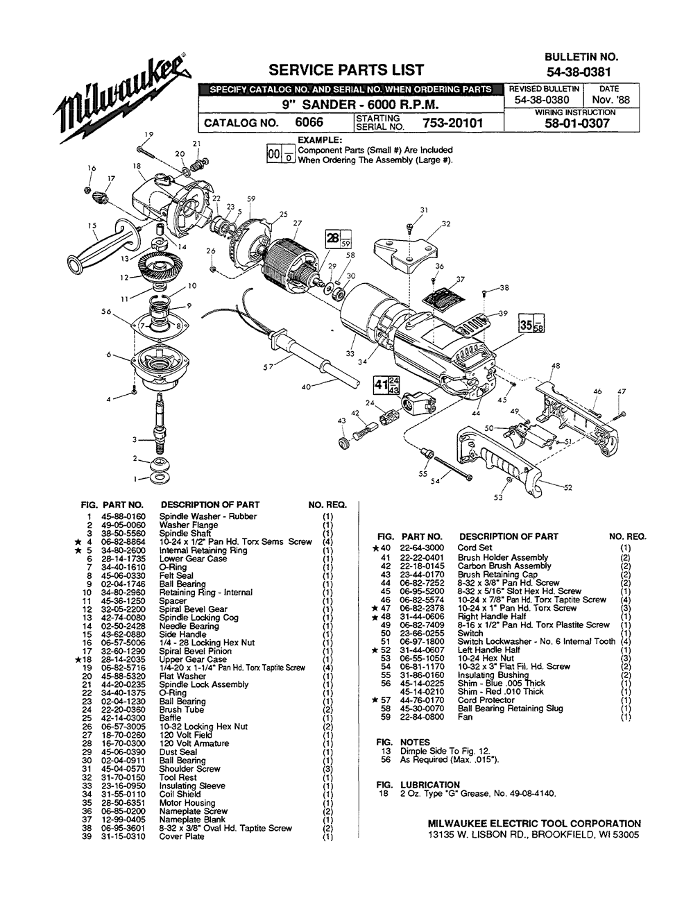 Milwaukee 6066 753-20101 Parts - ?9" SANDER - 6000 R.P.M.