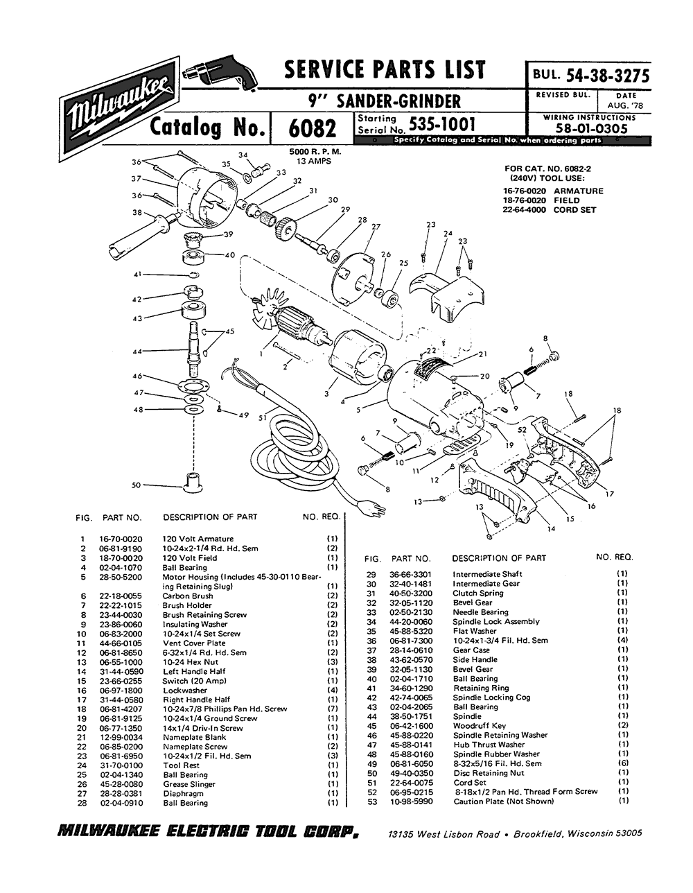 Milwaukee 6082 535-1001 Parts - ?7/9" SANDER