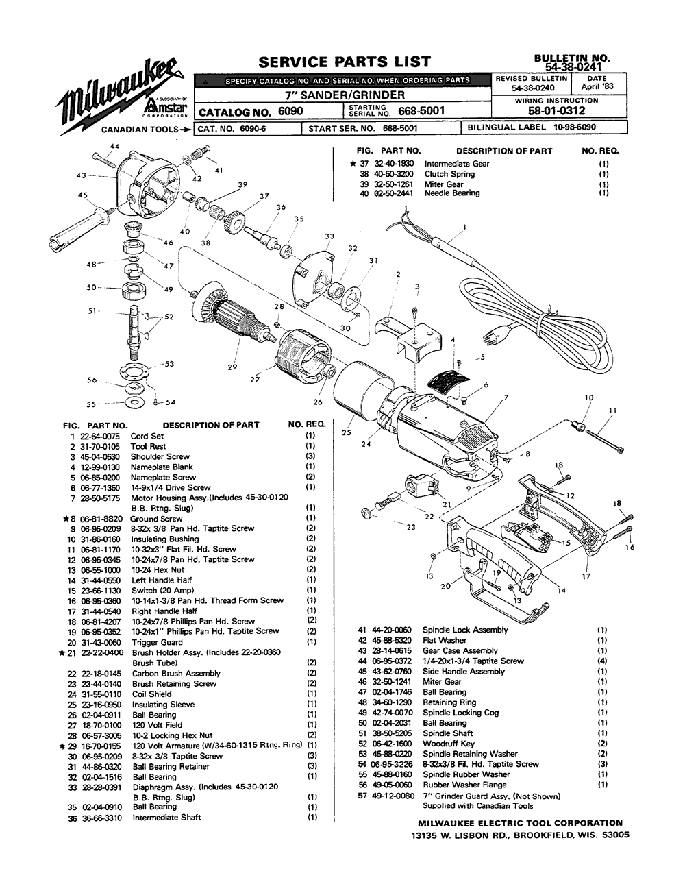 Milwaukee 6090 668-5001 Parts - ?9" SANDER - 5000 R.P.M.