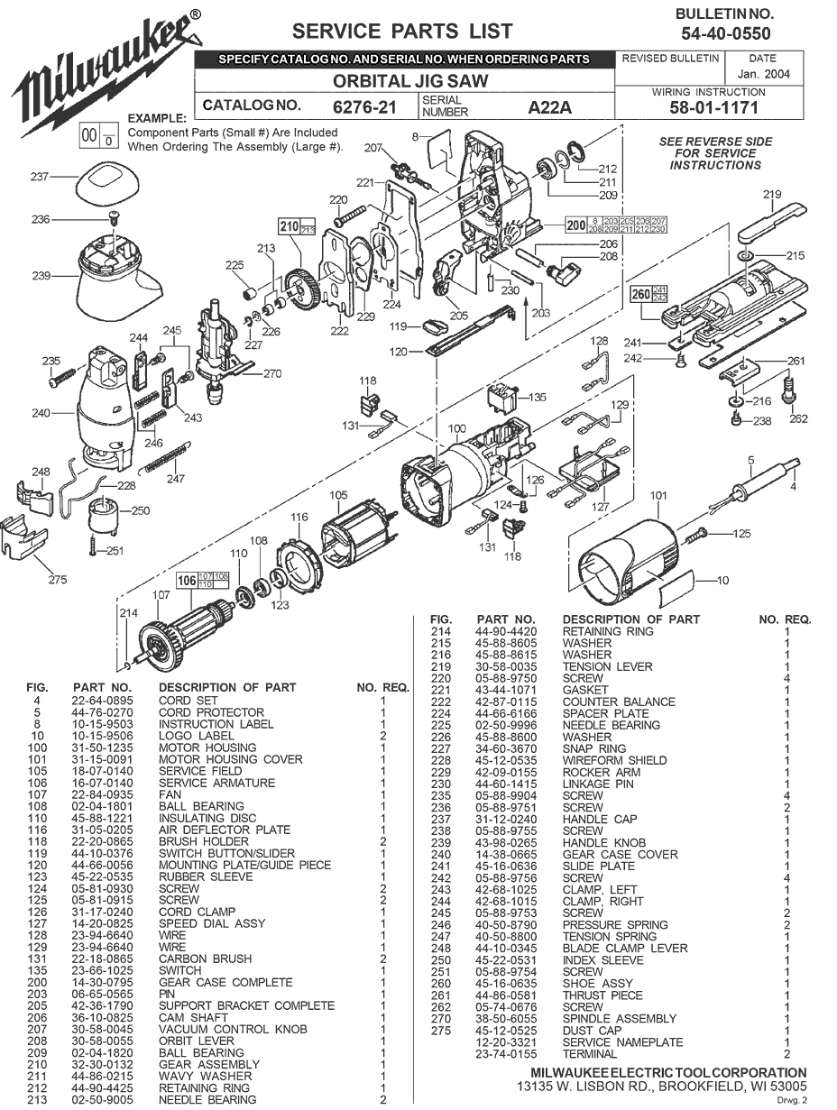 Milwaukee 6276-21 a22a Parts - ?ORBITAL JIG SAW