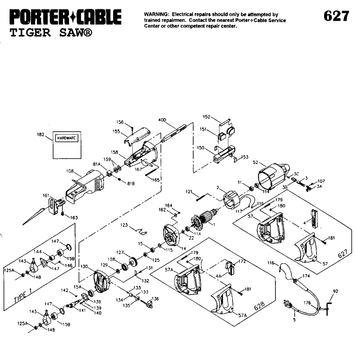 Porter Cable 627 Tiger Saw Parts (Type 6)