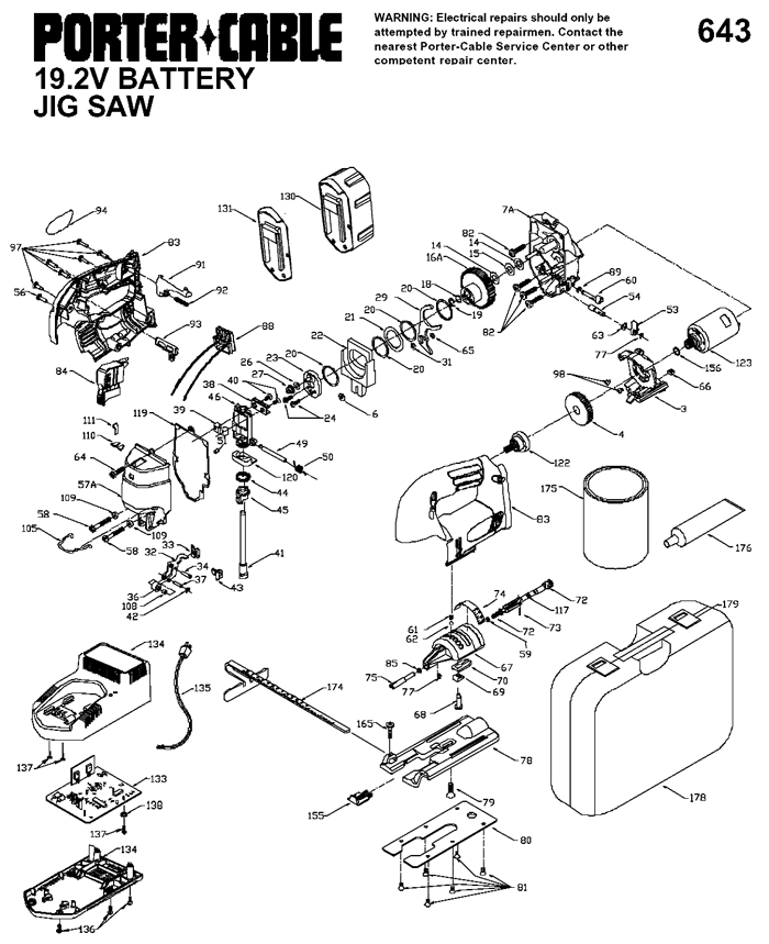 Porter Cable 643 19.2 Volt Cordless Jig Saw Parts (Type 2)