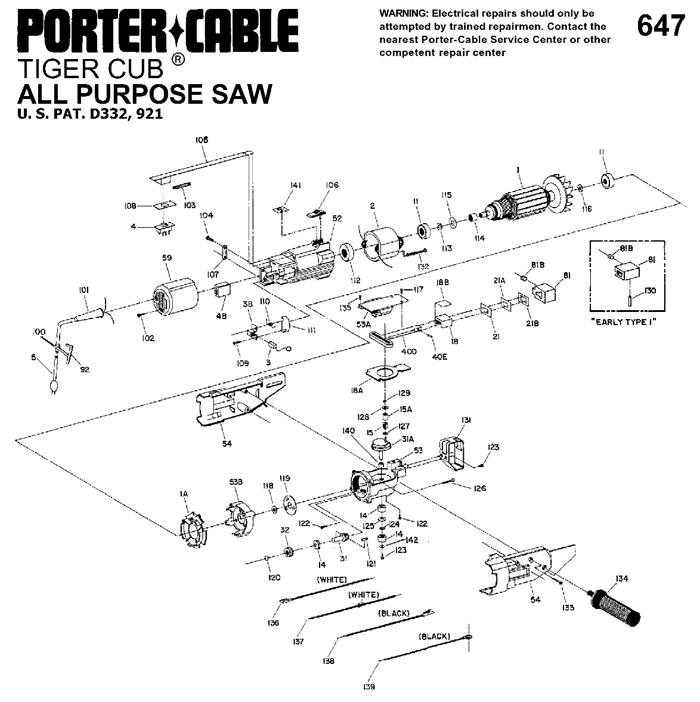 Porter Cable 647 Tiger Saw Parts (Type 2)