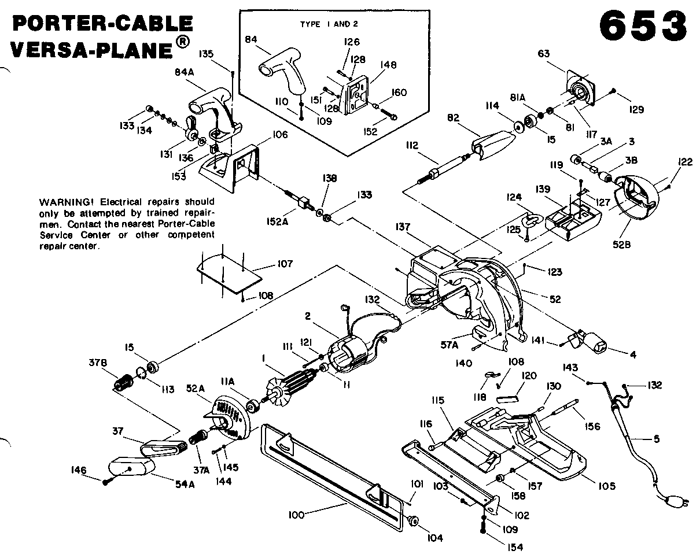 Porter Cable 653 3" Planer Parts (Type 1)