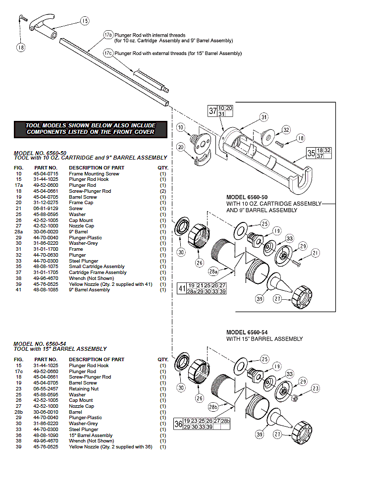 Milwaukee 6560-54 282b Parts - Cordless Caulk Gun