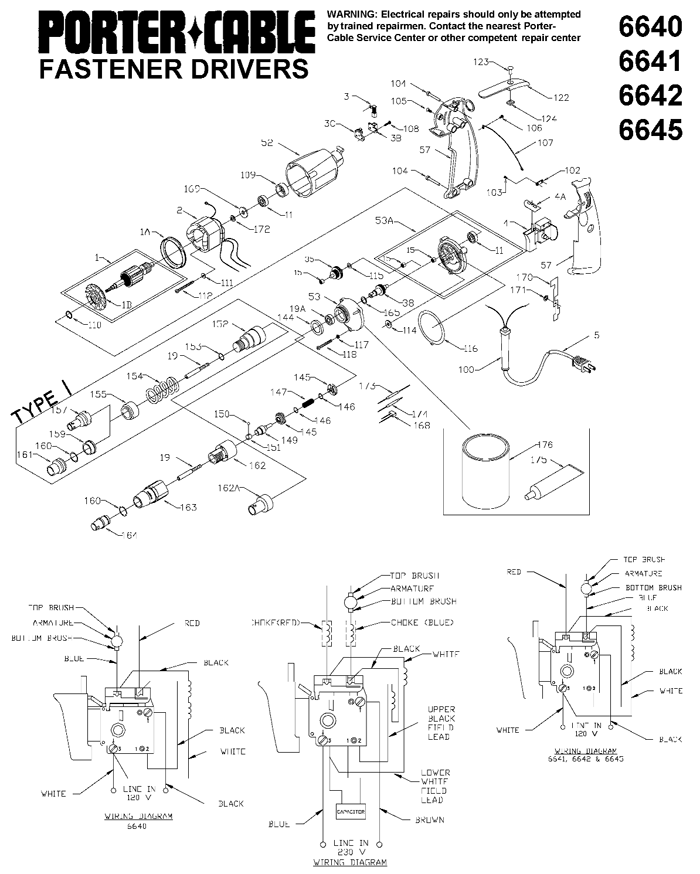 Porter Cable 6642 Screwdriver Parts  (Type 1)