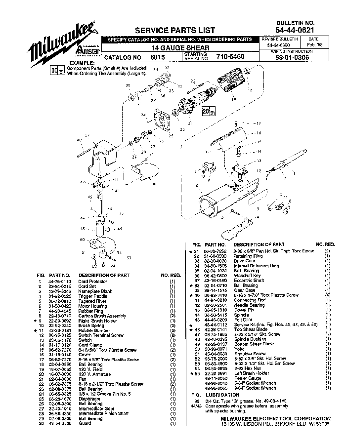 Milwaukee 6815 710-5450 Parts - ?14 Gauge Shear