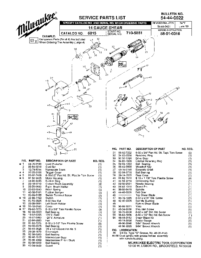 Milwaukee 6815 710-5851 Parts - ?14 Gauge Shear