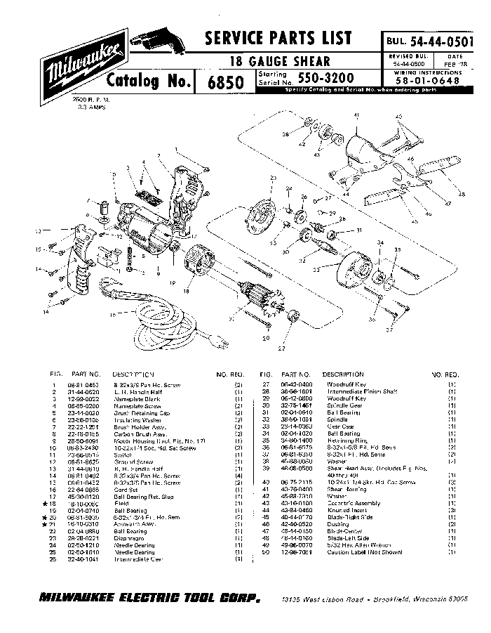 Milwaukee 6850 550-3200 Parts - ?14 Gauge Shear
