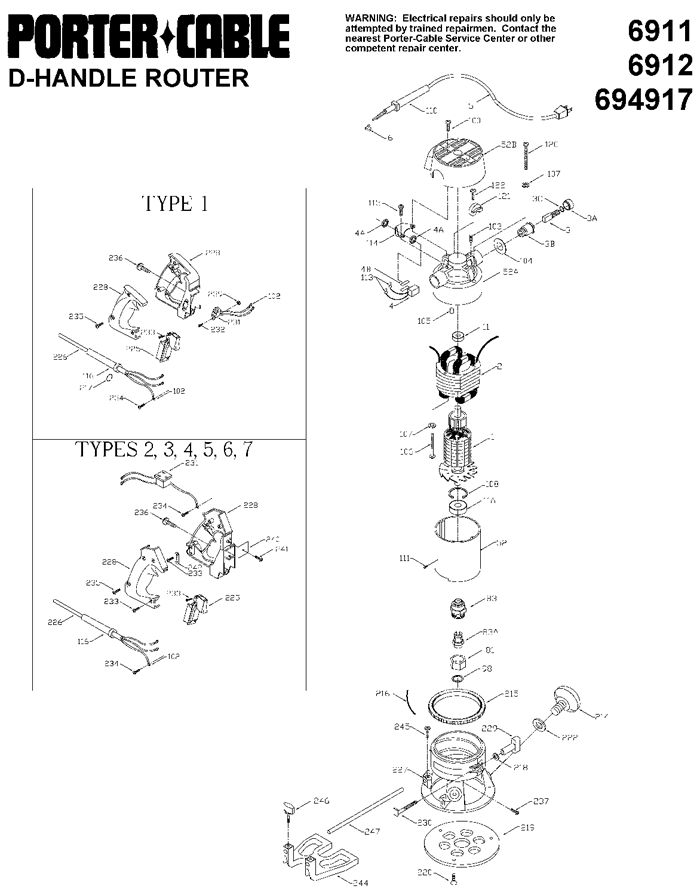 Porter Cable 694917 Router Parts (Type 2)