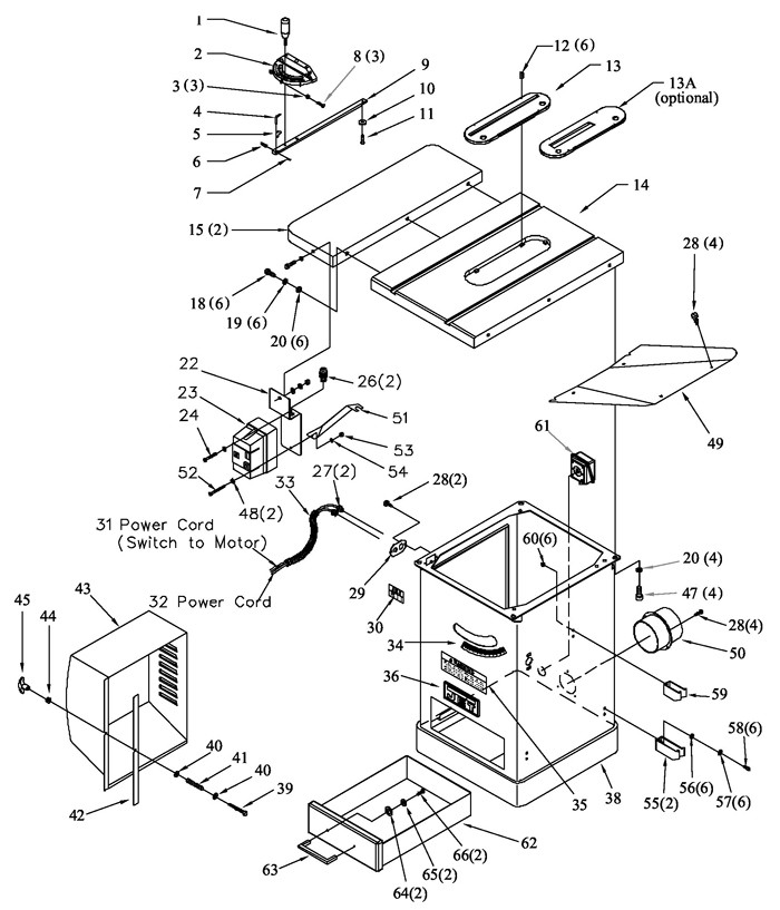 Jet 708677PK_XACTA XACTA Table Saw Parts