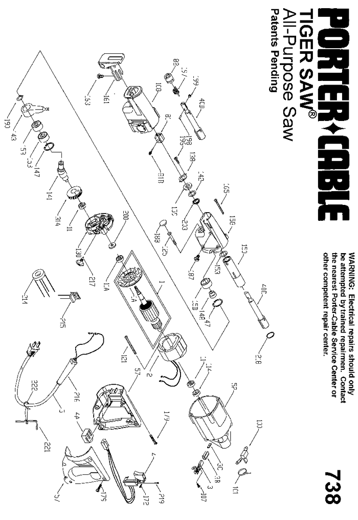 Porter Cable 738 Reciprocating Saw Parts (Type 1)