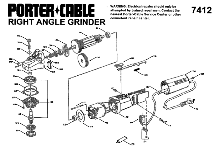 Porter Cable 7412 6 inch Angle Grinder Parts