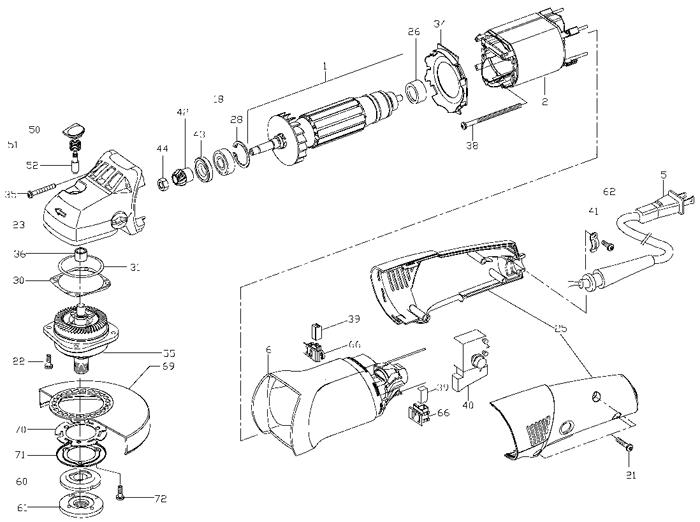 Porter Cable 7429 5 inch Angle Grinder Parts