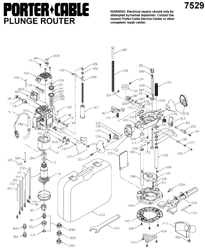 Porter Cable 7529 Router Parts (Type 3)