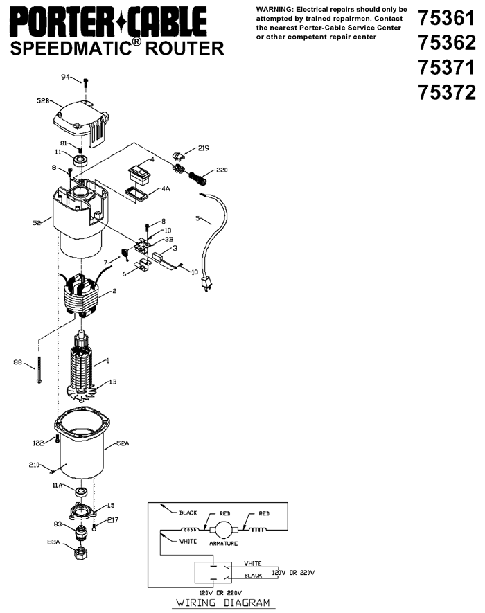 Porter Cable 75362 Router Parts