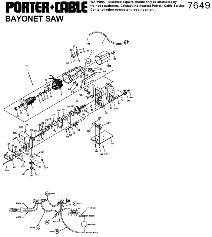 Porter Cable 7649 Bayonet Saw Parts (Type 3)