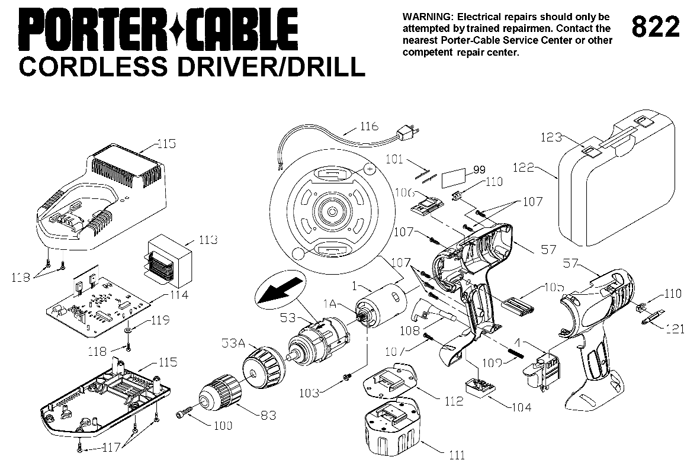 Porter Cable 822 Cordless 12V Drill Parts