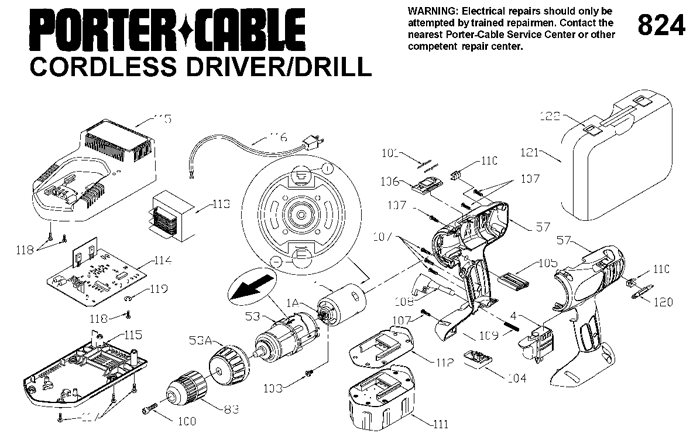 Porter Cable 824 Cordless 14.4V Drill Parts