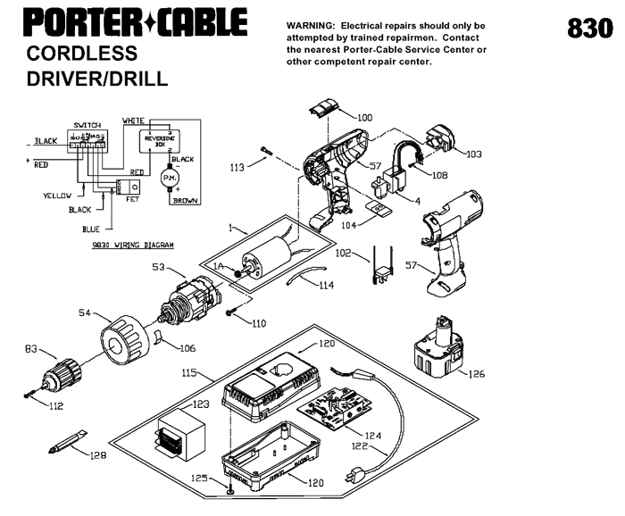 Porter Cable 830 3/8" 9.6V Cordless Drill Parts