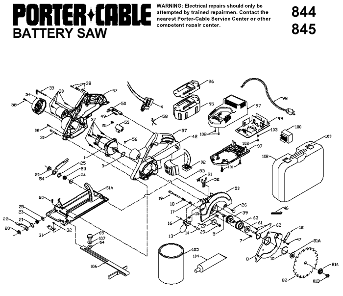 Porter Cable 845 19.2V Cordless Circular Saw Parts (Type 1)