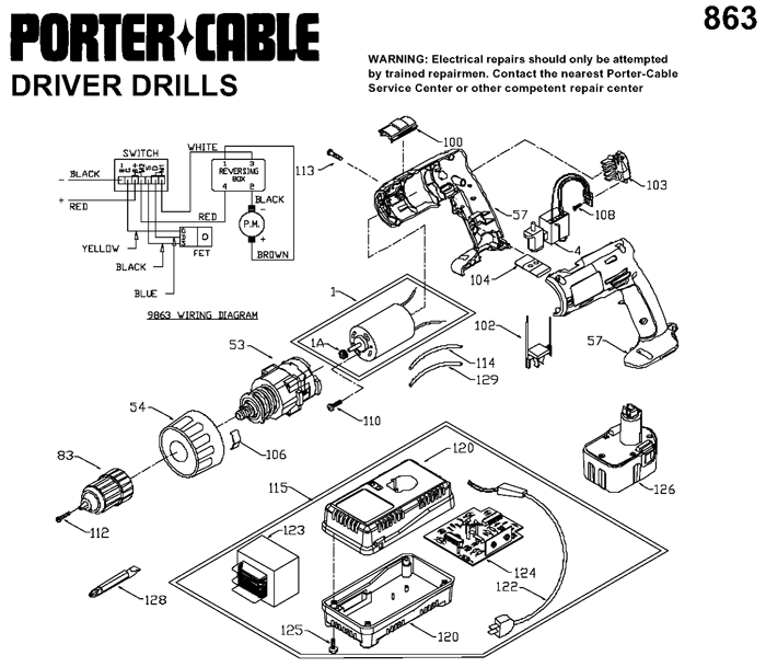 Porter Cable 863 12v PH Cordless Drill Parts