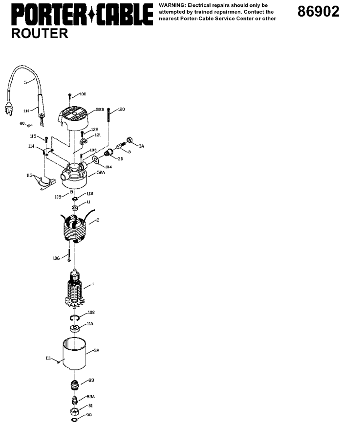 Porter Cable 86902 Router Parts