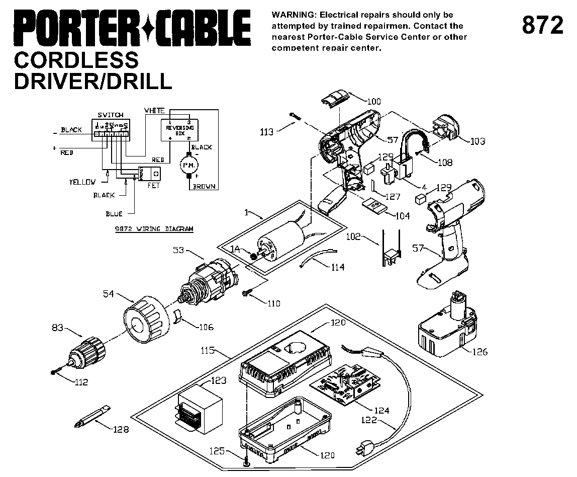 Porter Cable 872 3/8" 14.4v Cordless Drill Parts