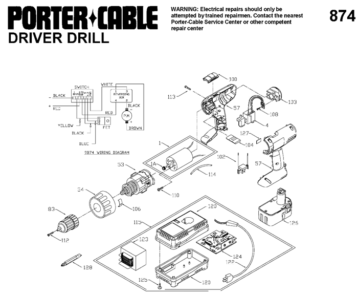 Porter Cable 874 14.4v-1/2" T-Handle Drill Parts