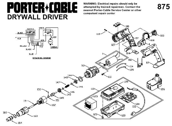 Porter Cable 875 14.4v Cordless Drill Driver Parts