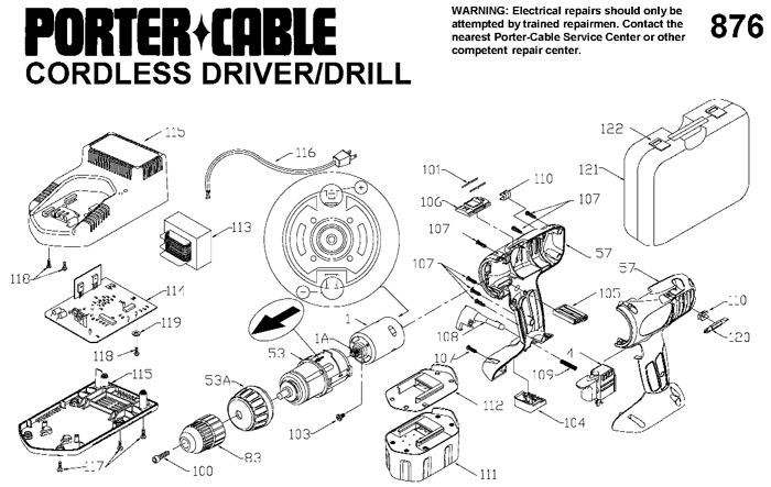 Porter Cable 876 14.4 Volt Cordless Drill/Driver Parts