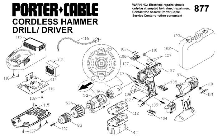 Porter Cable 877 14.4v Cordless Hammer Drill Parts (Type 2)