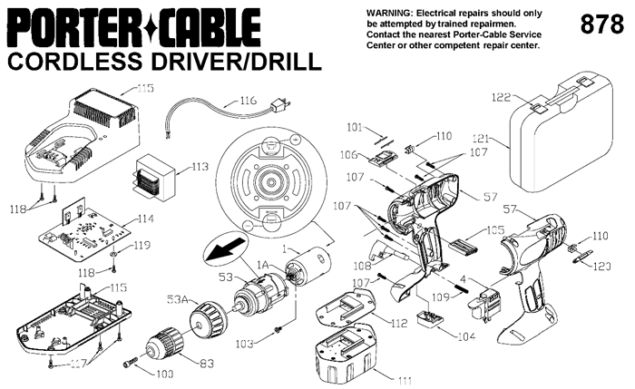 Porter Cable 878 14.4v Cordless Drill Parts