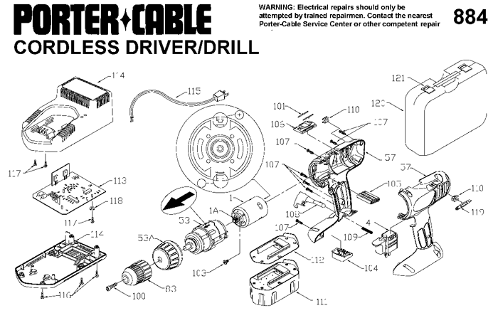 Porter Cable 884 19.2v Cordless Driver/Drill Parts