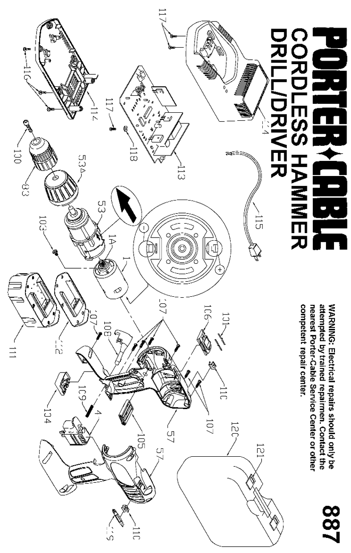 Porter Cable 887 19.2v Cordless Hammer Drill Parts (Type 1)