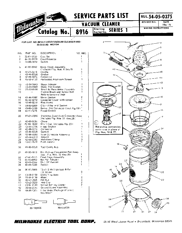 Milwaukee 8916 1 Parts - VACUUM CLEANER