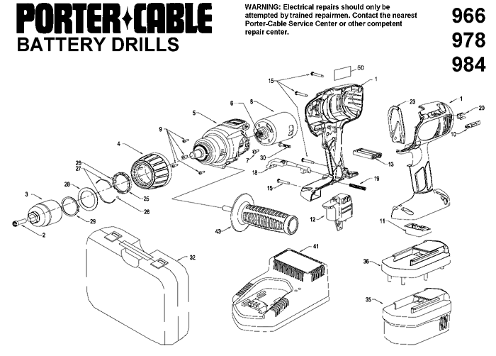 Porter Cable 966 12 Volt Cordless Drill/Driver Parts